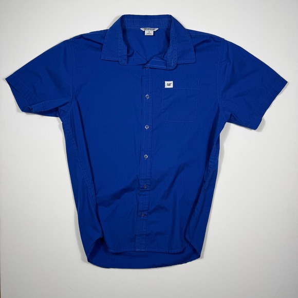 Caterpillar CAT Mens Royal Blue Short Sleeve Button Up Work Shirt Medium